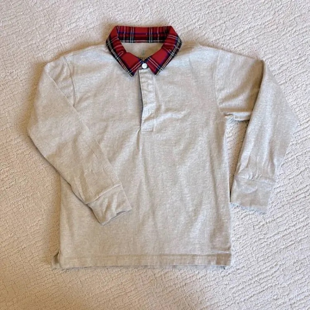 Long Sleeve Polo shirt with plaid collar